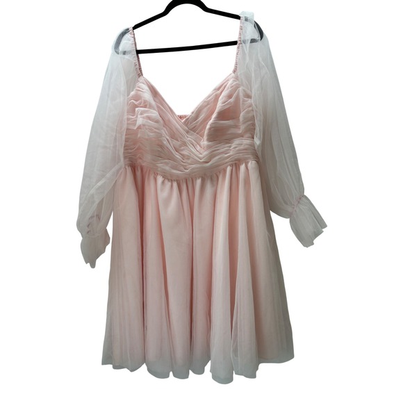 Eloquii Dresses & Skirts - Eloquii Pink Tulle Ruched Sweetheart Puff Sleeve Mini Dress Size 20 NWT